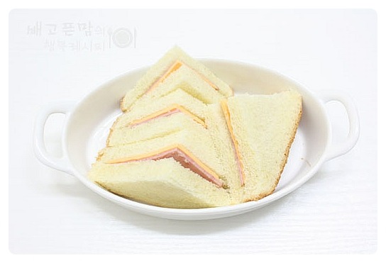 냄새부터 맛있는 아이간식..햄,치즈샌드위치 푸딩.