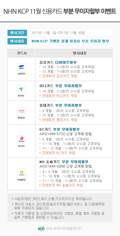 [웹드로우] 2017년 11월 카드사 무이자할부 이벤트 안내